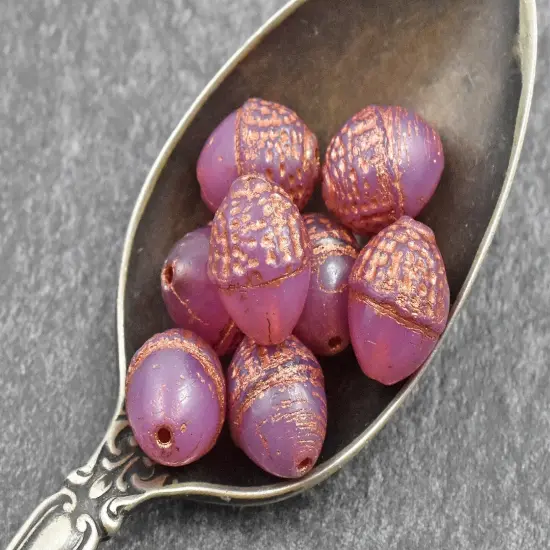 *8* 10x12mm Copper Washed Pink Opaline Acorn Oval Beads {3}