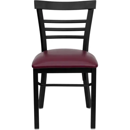 Emma and Oliver 2 Pack Three-Slat Ladder Back Metal Restaurant Chair BurgVYL/BlackMetal {2}