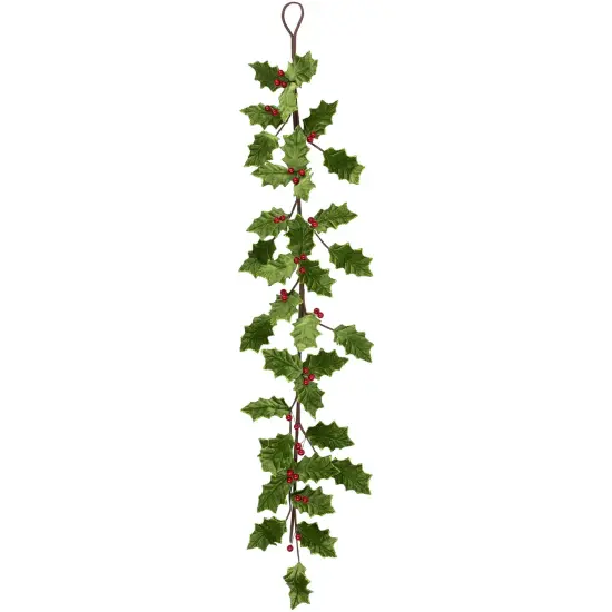 Northlight Glittered Holly with Berry Christmas Garland - 3.5' x 9" - Unlit Green {1}