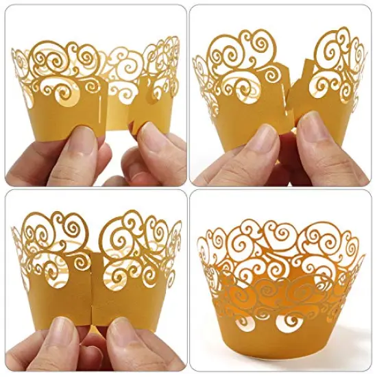 Cupcake Wrappers, KPOSIYA 50 Pack Cupcake Wraps Filigree Artistic Bake Cake Paper Cup Little Vine Laser Cut Liner Baking Cups Muffin Case Trays for Wedding Party Birthday Decoration (50, Black) {2}