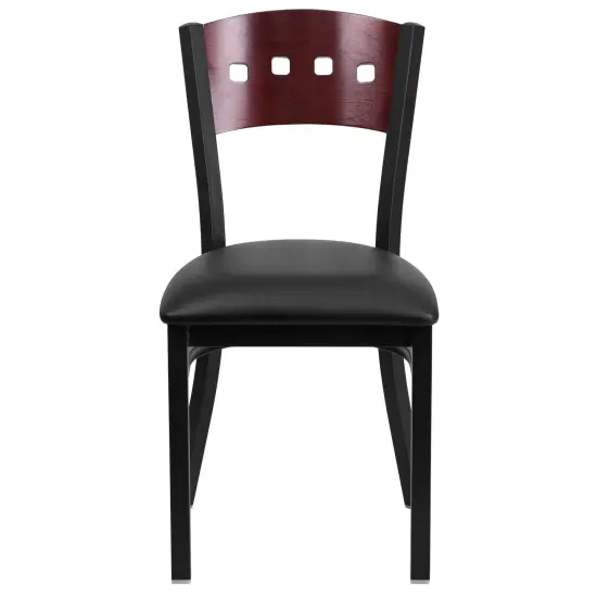 Emma and Oliver Decorative 4 Square Back Metal Restaurant Dining Chair Mahog/BlackVYL/Black {2}