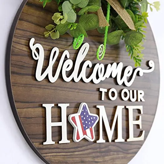 Interchangeable Seasonal Welcome Sign Front Door Decoration, Rustic Round Wood Wreaths Wall Hanging Outdoor, Farmhouse, Porch, for Spring Summer Fall All Seasons Holiday Halloween Christmas. {6}