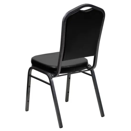 Emma and Oliver Crown Back Stacking Banquet Dining Chair BlackVyl/SilverVein {4}