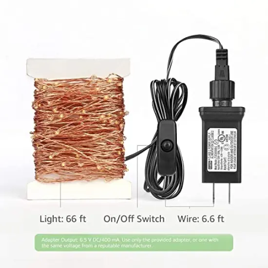 Lighting EVER Plug in Fairy Lights with Switch 66 ft 200 LED String Lights, Warm White Copper Wire Lights Waterproof Indoor Outdoor Decorative Fairy Lights for Bedroom, Patio, Garden, Balcony, Dorm {4}