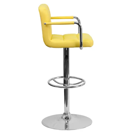 Emma and Oliver Contemporary Quilted Vinyl Adjustable Height Barstool with Arms Yellow {5}