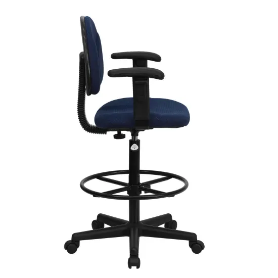 Emma and Oliver Two Cylinder Drafting Chair with Adjustable Arms Navy Blue Patterned {5}