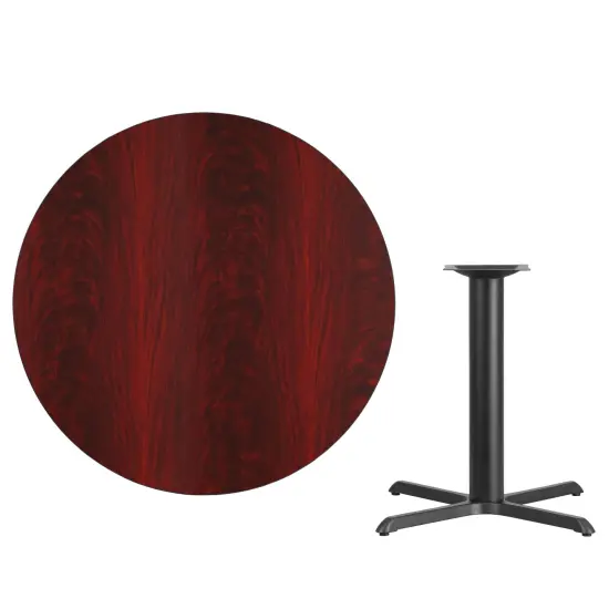 Emma and Oliver 42" Round Laminate Table Top with 33"x33" Table Height Base Walnut {6}