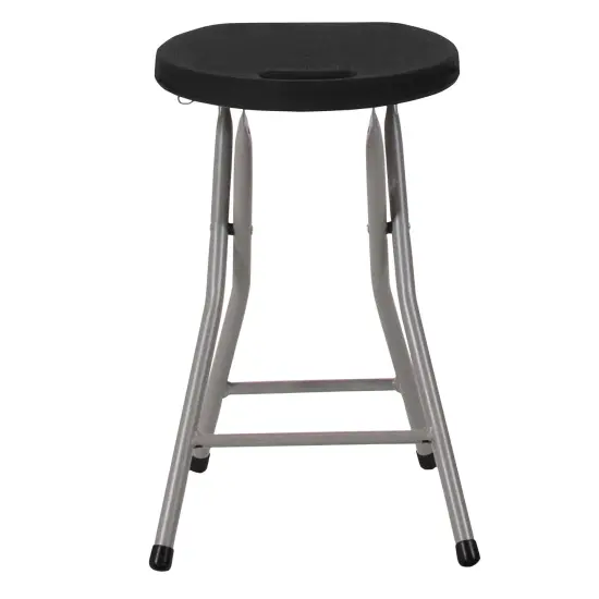 Emma and Oliver 2 Pack Foldable Stool with Plastic Seat and Powder Coated Frame Black {3}