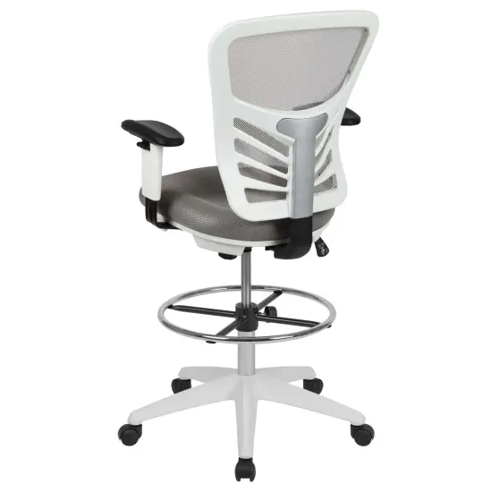 Emma and Oliver Mid-Back Mesh Adjustable Ergonomic Drafting Chair, Task Chair LightGrayMesh/White {4}