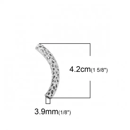 *6* 42x6mm Antique Silver Hammered Curved Beads {6}