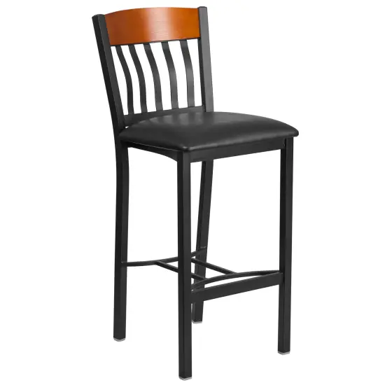 Emma and Oliver Vertical Back Metal/Wood Restaurant Dining Barstool Cherry {1}
