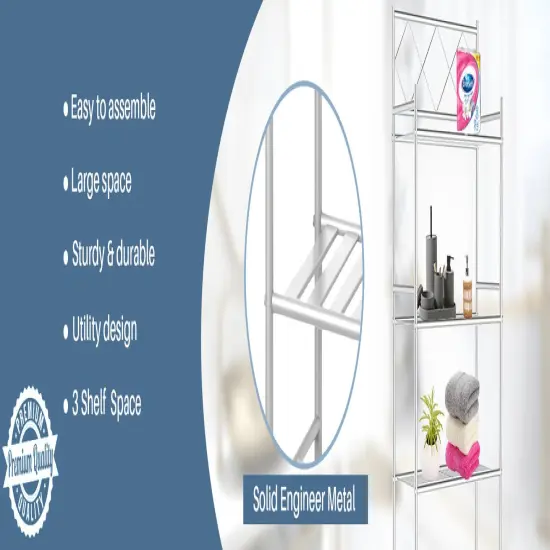 J&V TEXTILES 3-Shelf Metal Bathroom Organizer Over The Toilet, Bathroom Space Saver Silver {3}
