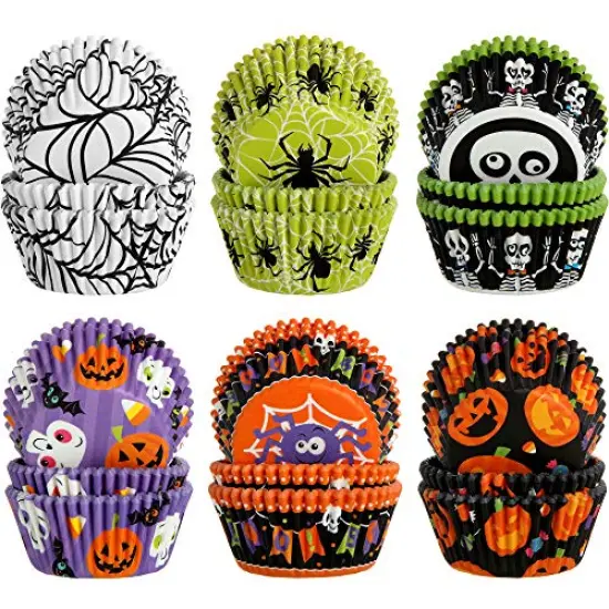 600 Pieces Halloween Cupcake Liners Halloween Pumpkin Colorful Donuts Baking Cups Disposable Paper Cupcake Wrappers Muffin Case Trays Baking Wraps for Halloween Birthday Party() {1}