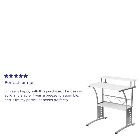 Emma and Oliver Computer Desk with Top and Lower Storage Shelves White {5}