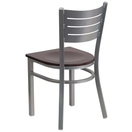 Emma and Oliver 2 Pack Silver Slat Back Metal Restaurant Chair MahoganySeat/Silver {3}