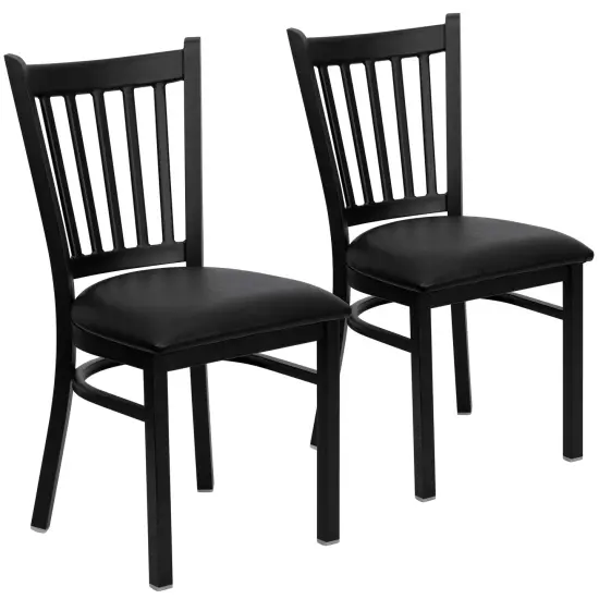 Emma and Oliver 2 Pack Vertical Back Metal Restaurant Chair BlackVYL/BlackMetal {1}