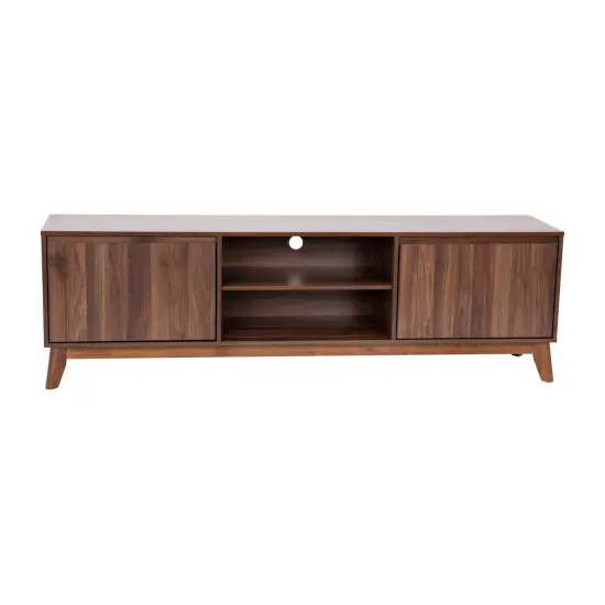 Emma and Oliver Beverly Mid-Century Modern Wooden TV Stand with Soft Close Doors, Shelf, Cord Management Hole and Tapered Legs {1}