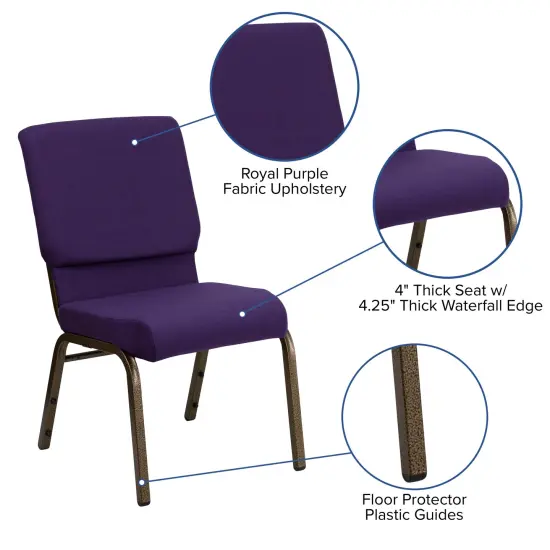 Emma and Oliver Stacking Auditorium Chair with 19" Seat RoyalPurFab/GoldVein {3}