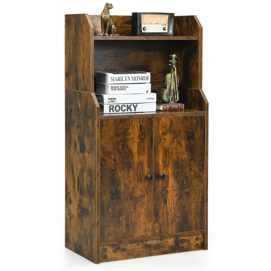 Costway Storage Cabinet Bookcase w/2 Doors and Open Shelves Display Shelf Rustic Brown {1}