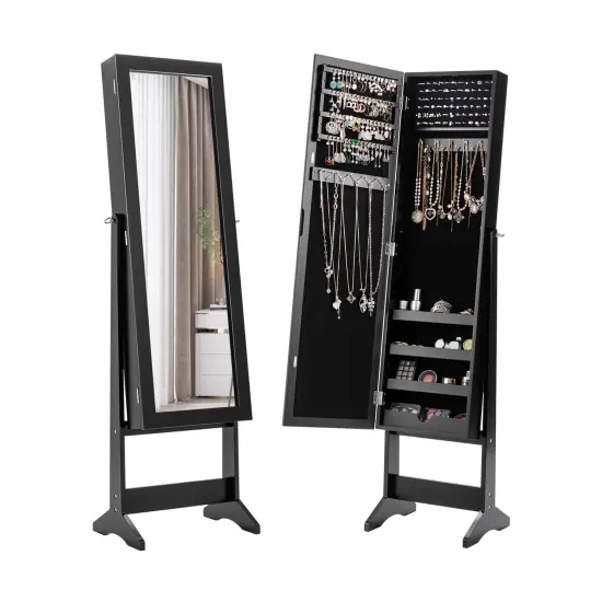 Full Length Mirrored Standing Jewelry Cabinet Storage Box White {7}