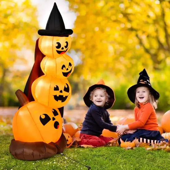 7 Feet Halloween Inflatable Pumpkin Combo with Witch's Hat and LED Lights {2}