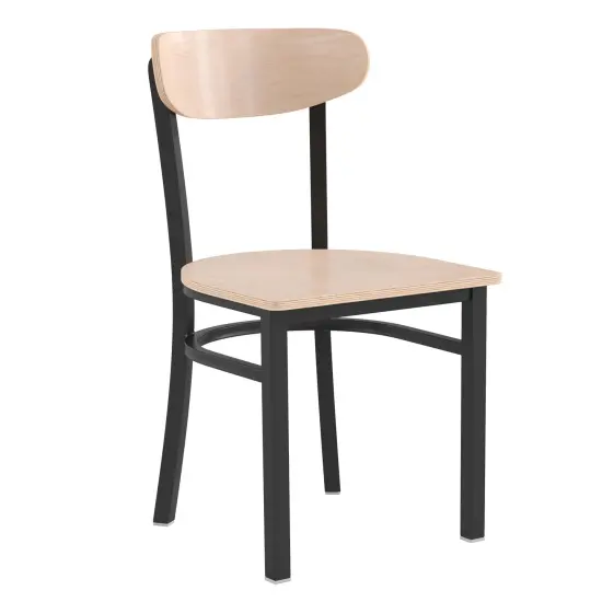 Emma and Oliver Yara Industrial Dining Chair with Rolled Steel Frame and Solid Wood Seat - 500 lbs. Static Weight Capacity WalnutBack/BlackVYL {6}