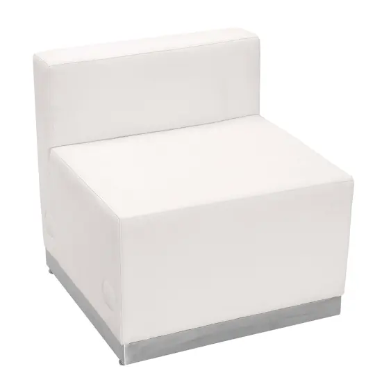 Emma and Oliver Modular Reception Chair with Brushed Stainless Steel Base Melrose White {1}