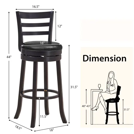 Set of 2 Bar Stools Swivel Bar Height Chairs with PU Upholstered Seats Kitchen {4}