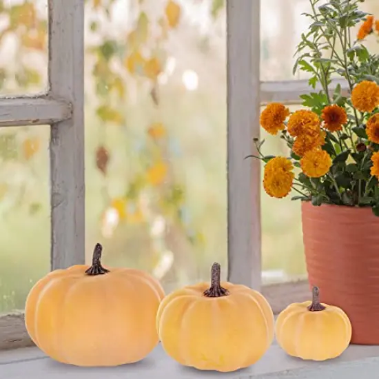 12 Pcs Assorted Small Orange Artificial Pumpkins Decorative Fall Pumpkins Harvest Pumpkins Foam Pumpkins for Gifts Fall Wedding Baby Shower Thanksgiving Halloween Table Centerpiece Mantel Decor {2}