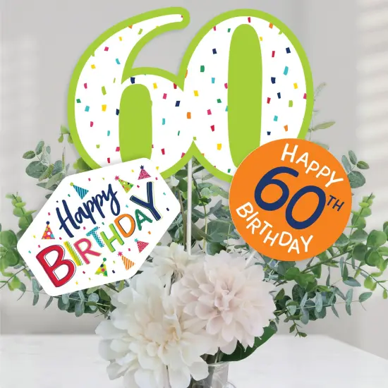 Big Dot of Happiness 60th Birthday - Cheerful Happy Birthday - Colorful Sixtieth Birthday Party Centerpiece Sticks - Table Toppers - Set of 15 {1}