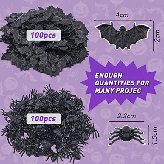 Halloween Plastic Bats Spiders, 200PCS Mini Bats and Fake Spiders for Halloween Decorations Creepy Scary Prank Toys Plastic Insect Toys Halloween Miniatures {6}