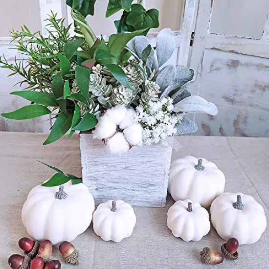 12 PCS Assorted Sizes Rustic Harvest White Artificial Pumpkins for Halloween, Fall Thanksgiving Decorating Harvest Embellishing and Displaying {3}
