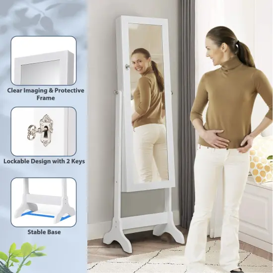 Lockable Mirrored Jewelry Cabinet Armoire Storage Organizer Box {2}