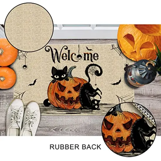Hexagram Halloween Door Mats 17x29 Inch, Welcome Mats Outdoor, Halloween Cat Farmhouse Decor,Halloween Doormats for Front Door Decorations {5}