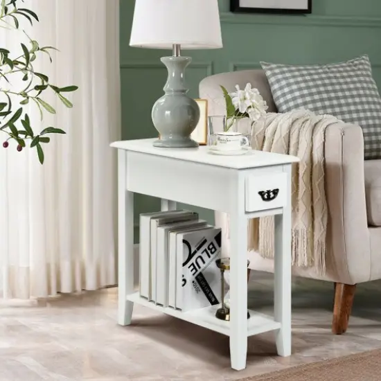 2 Tier End Bedside Sofa Side Table Narrow Nightstand-White {1}