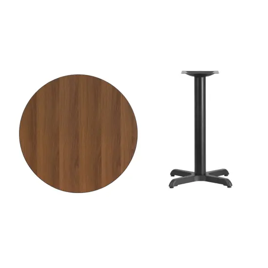 Emma and Oliver 30" Round Laminate Table Top with 22"x22" Table Height Base Walnut {3}