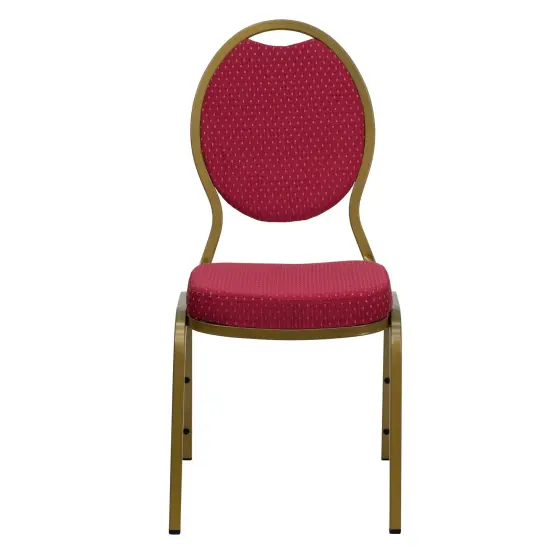 Emma and Oliver Teardrop Back Stacking Banquet Dining Chair BurgundyFab/Gold {3}