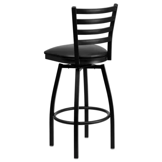 Emma and Oliver 2 Pack Ladder Back Swivel Metal Barstool BlackVYL/BlackMetal {3}
