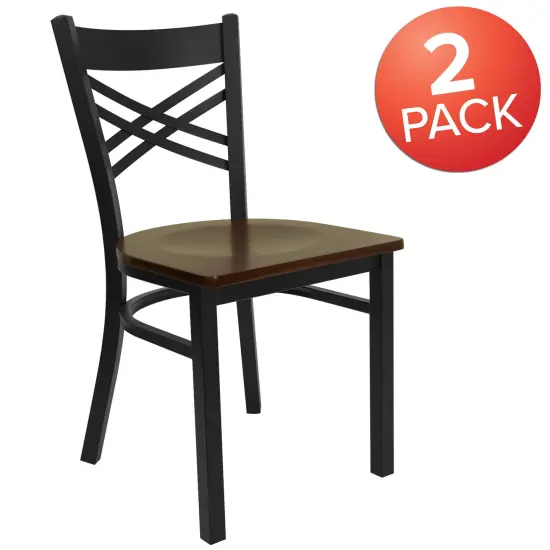 Emma and Oliver 2 Pack "X" Back Metal Restaurant Chair Natural/BlackMetal {10}