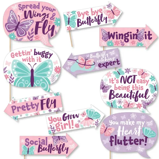 Big Dot of Happiness Funny Beautiful Butterfly - Floral Baby Shower or Birthday Party Photo Booth Props Kit - 10 Piece {1}