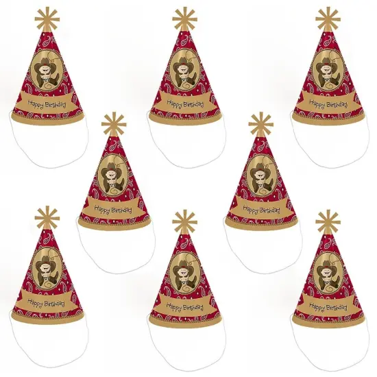Big Dot of Happiness Little Cowboy - Western Cone Happy Birthday Party Hats for Kids and Adults - Set of 8 (Standard Size) {7}
