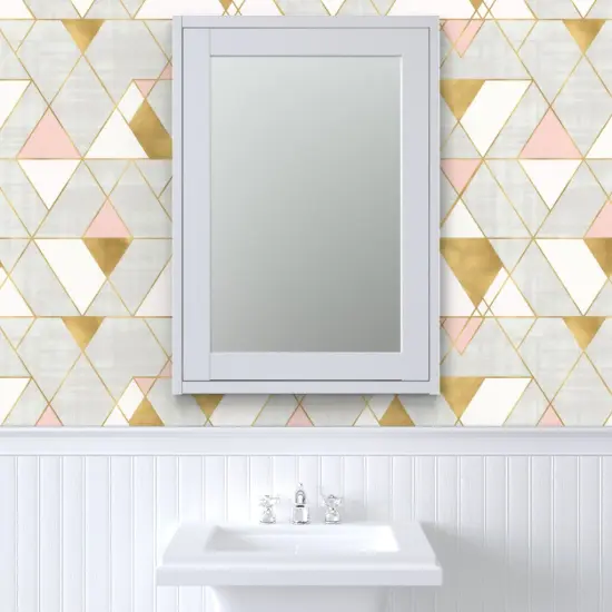 Pre-Pasted Wallpaper 2FT Wide Mod, Triangle, Geometric, Gold, Blush, Pink, Neutral, Modern Custom Pre-pasted Wallpaper by Spoonflower {6}