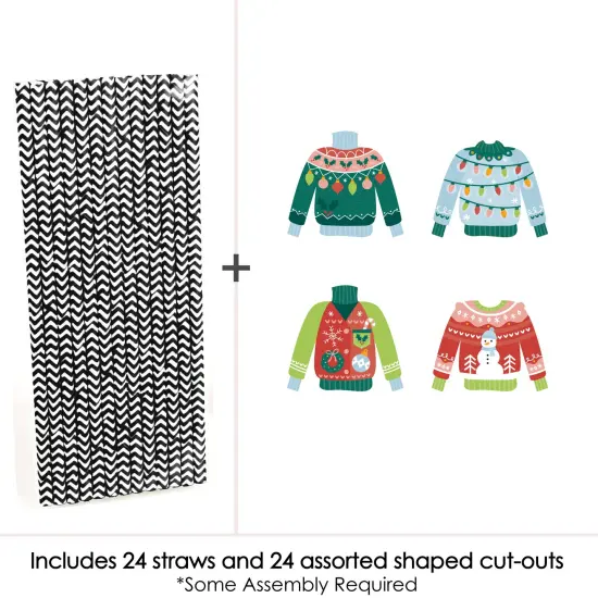 Big Dot of Happiness Colorful Christmas Sweaters - Paper Straw Decor - Ugly Sweater Holiday Party Striped Decorative Straws - Set of 24 {4}