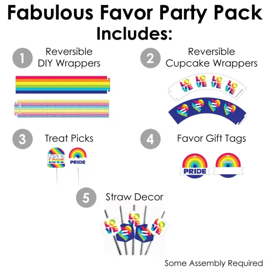 Big Dot of Happiness Love is Love - Pride - Rainbow Party Favors and Cupcake Kit - Fabulous Favor Party Pack - 100 Pieces {3}