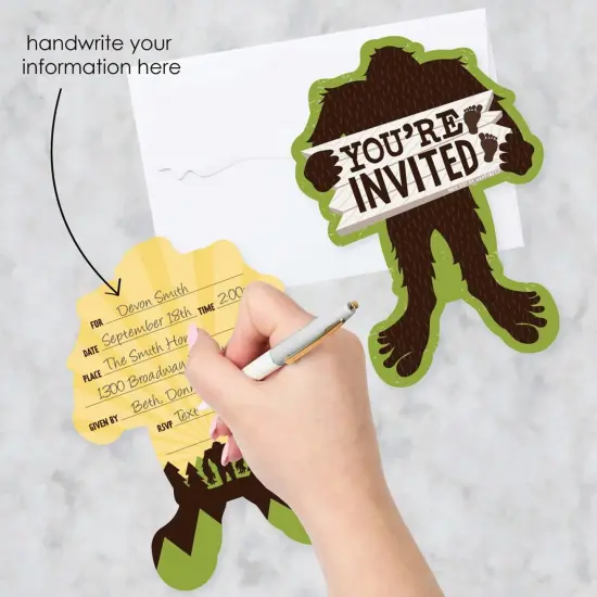 Big Dot of Happiness Sasquatch Crossing - Shaped Fill-In Invitations - Bigfoot Party or Birthday Party Invitation Cards with Envelopes - Set of 12 {3}