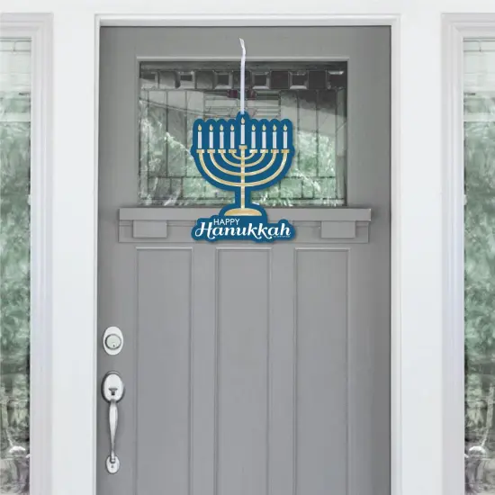 Big Dot of Happiness Happy Hanukkah - Hanging Porch Chanukah Holiday Party Outdoor Decorations - Front Door Decor - 1 Piece Sign {3}