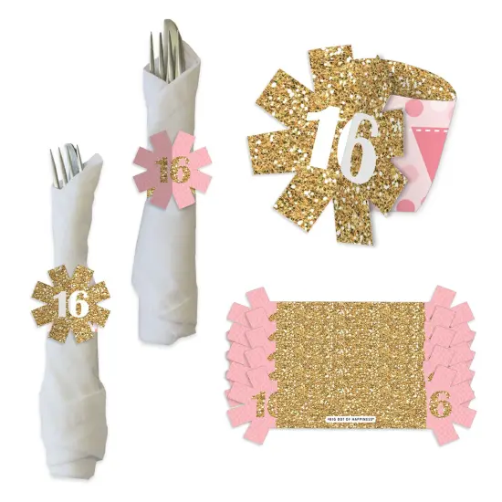 Big Dot of Happiness Sweet 16 - 16th Birthday Party Paper Napkin Holder - Napkin Rings - Set of 24 {1}