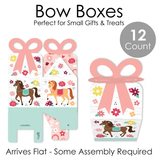 Big Dot of Happiness Run Wild Horses - Square Favor Gift Boxes - Pony Birthday Party Bow Boxes - Set of 12 {7}