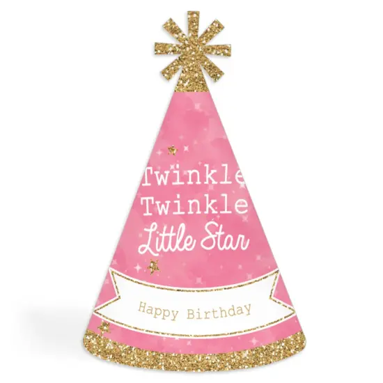Big Dot of Happiness Pink Twinkle Twinkle Little Star - Cone Happy Birthday Party Hats for Kids and Adults - Set of 8 (Standard Size) {1}