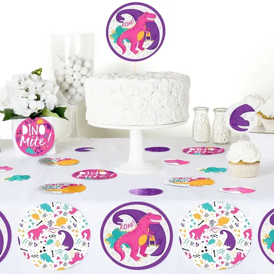 Big Dot of Happiness Roar Dinosaur Girl - Dino Mite T-Rex Baby Shower or Birthday Party Giant Circle Confetti - Party D&eacute;cor - Large Confetti 27 Count {6}